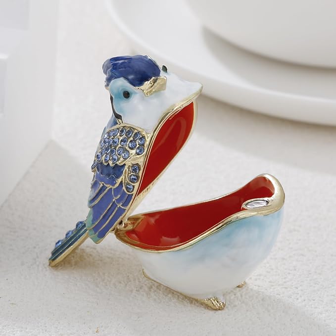 Hand Painted Enamel Blue Jay Trinket Box for Home Decor, Hinged Jewelry Organizer for Ring Earrings, Unique Figurine Keepsake Collectible Personalized Elegant Handmade Ornament Gifts (Blue Jay) - Image 3