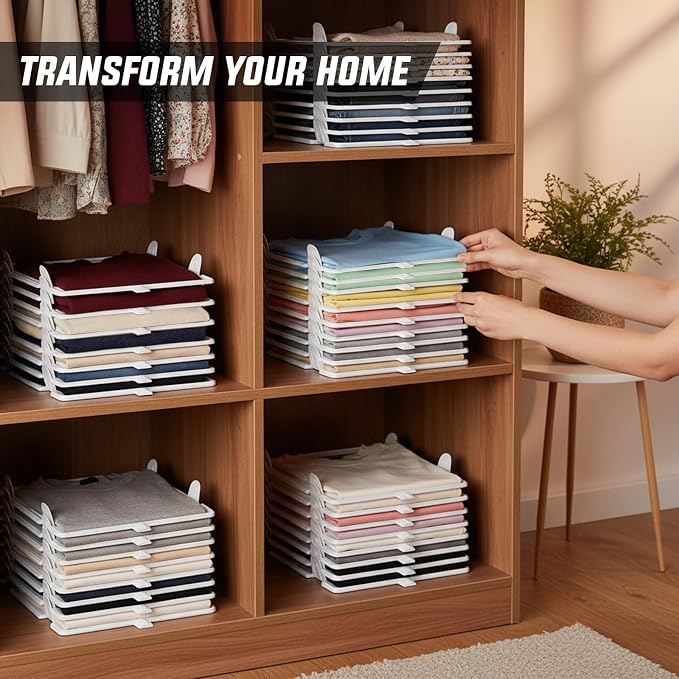 Accenter Tshirt Organizer for Closet Storage,Closet Shelves for Bedroom Storage,Stackable Storage Bins for Home Storage,Sturdy and Durable, Clothes Folder,20-Pack - Image 2