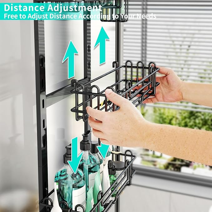 HapiRm 5 Tier Over the Door Shower Caddy, Hanging Shower Caddy with 28 Hooks and 2 Toothbrush Holders, No Drilling Adjustable Hanging Bathroom Organizer - Black - Image 2