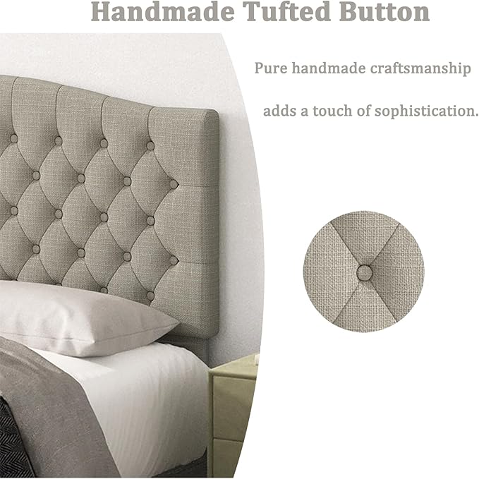 Befurtori Queen Headboard Only, Upholstered Headboard for Adjustable Bed Linen Tufted Queen/Full Size Wall Mounted Head Board Easy Assembly Comfort and Style, Linen