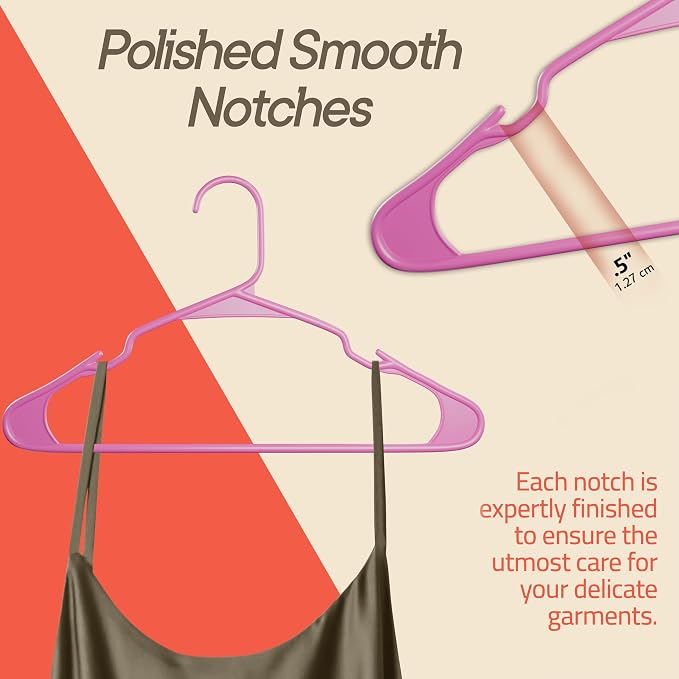 Pink Plastic Hangers 60 Pack– Heavy-Duty Plastic Hangers Slim and Space-Saving, Durable and Lightweight PP with Non-Slip Shoulder Notches for Slip Dresses, Suits, Jackets & Camisoles - Image 6