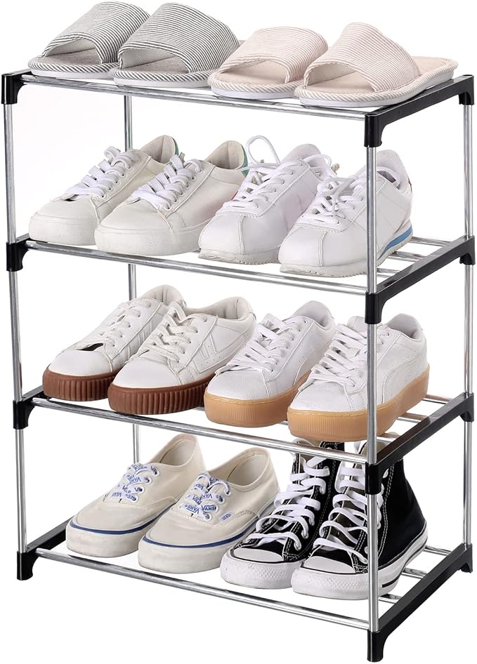 Jucaifu Stackable Small Shoe Rack, Entryway, Hallway and Closet Space Saving Storage and Organization (4-Tier, Black) by Jucaifu