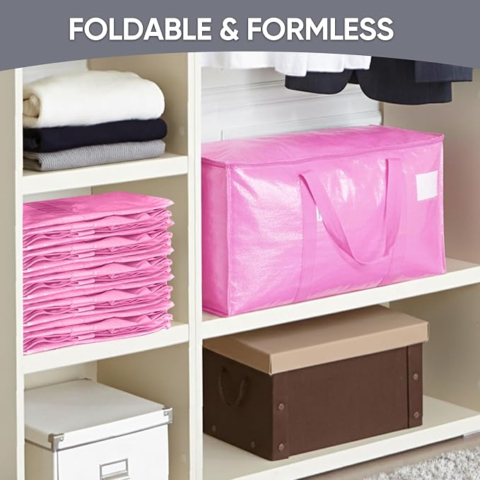 TICONN 6 Pack Extra Large Moving Bags Heavy Duty with Zippers & Carrying Handles, Durable Storage Bags Moving Boxes for Closet Organizers and Storage (6 Pack, Pink) - Image 8
