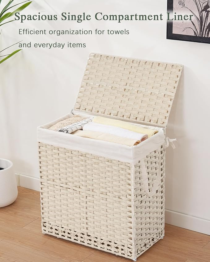 SETVSON Laundry Hamper with Lid Wicker Laundry Basket 112 L (29.6 Gal) Laundry Hampers Handwoven Rattan Clothes Hamper with Handles 3 Removable Liner Bag, 6 Mesh Bags for Bathroom Bedroom Light Khaki - Image 4