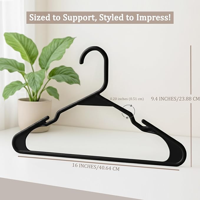 Utopia Home Plastic Hangers 50 Pack, Space-Saving Clothes Hangers with Non-Slip Shoulder Grooves for Strappy Clothes, Ideal for Home Closet Organization and Warddrobe Solutions (Black) - Image 2