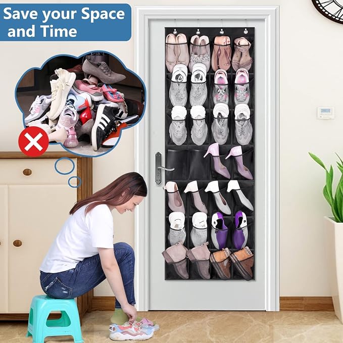 MISSLO 28 Large Pockets Hanging Shoe Organizer Over The Door Shoe Rack for Closet Door Storage Mesh Shoe Holder Hanger for Men, Black - Image 5