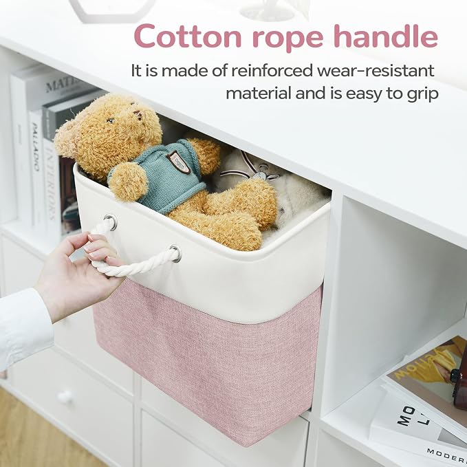 12 x 12 Inch Cube Storage Bins, 4 Pack Fabric Storage Basket with Handles, Foldable Boxes Organizer for Shelf Baskets for Home, Clothes (White/Pink) - Image 3