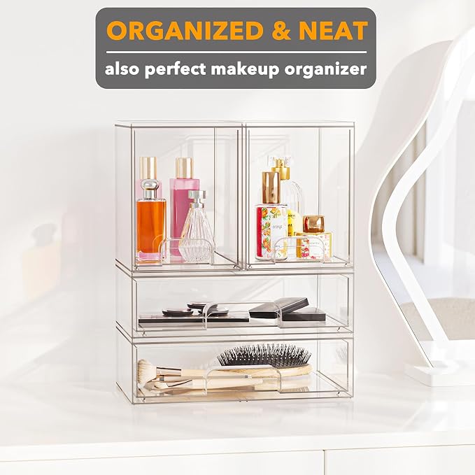 SpaceAid Bottle Storage Organizer Baby - Acrylic Bottles Station Organizer Container, Stackable Clear Drawers for Countertop, Vanity, Bathroom, Cabinet, Pantry Organization, 4 Pack, 2M2L, 14.4" H - Image 4