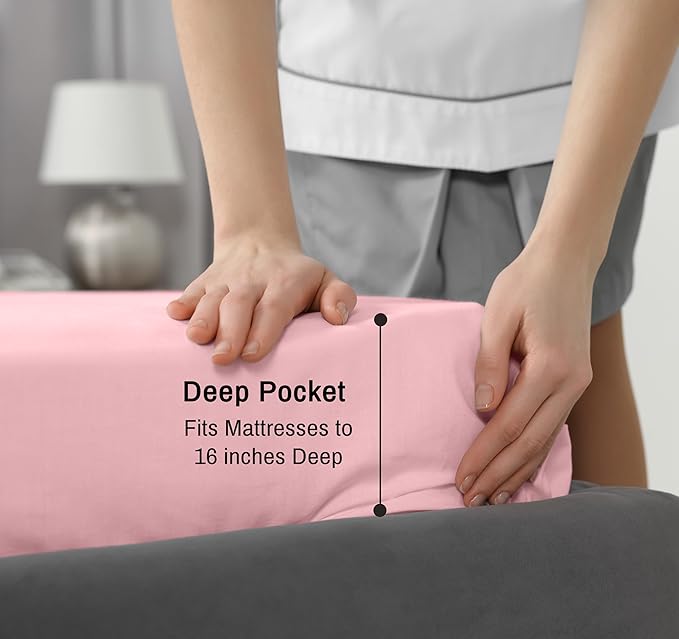 RUVANTI 100% Cotton Sheets – Twin Size Percale Bedding, Cooling & Breathable, Durable with a Crisp, Soft & Comfortable Feel, 16" Deep Pocket, 3-Piece Set, Bridal Rose