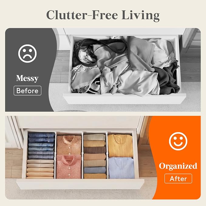 Lifewit 6" Tall 12 Pack Drawer Dividers, 30-47cm/11.5-18.5" Expandable Drawer Divider for Clothes, Adjustable Dresser Drawer Organizers, Drawers Separators for Dresser/Bathroom/Closet/Kitchen White - Image 8