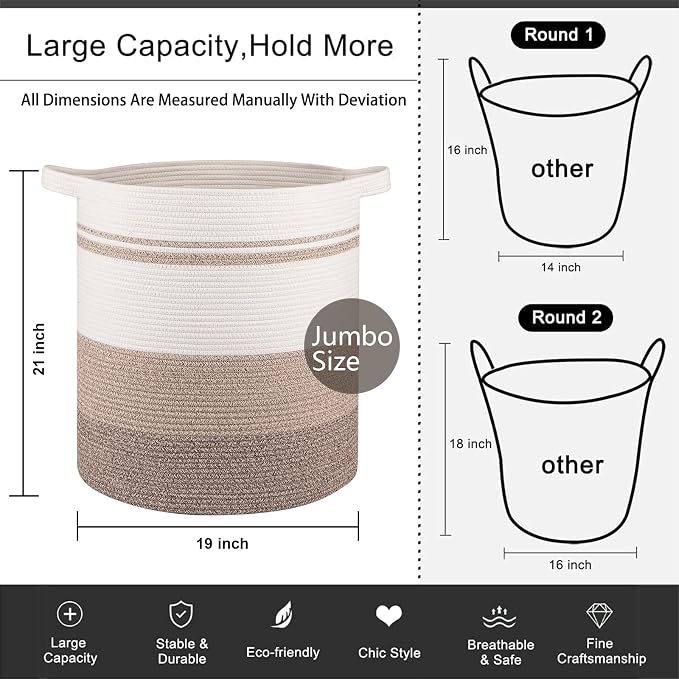 OIAHOMY 100L Laundry Hamper - Storage Basket with Handles, Decorative Woven Basket for Living Room, Toys Bin, Pillows, Blankets, Clothes - 19x21in - Gradient Yellow - Image 4