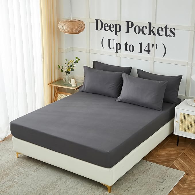 ILAVANDE Grey Queen Sheets Set 6 Piece,Hotel Luxury Super Soft 1800 Series Microfiber Queen Bed Sheets Set-Wrinkle Free & Breathable-14 Deep Pocket Sheets for Queen Size Bed(Queen,Grey)