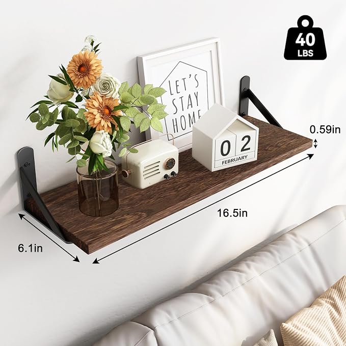 Fixwal Wall Shelves Floating Shelves for Wall Bedroom Bathroom Living Room Kitchen Storage and Decor(Brown, Set of 3, 16.5 Inch) - Image 3