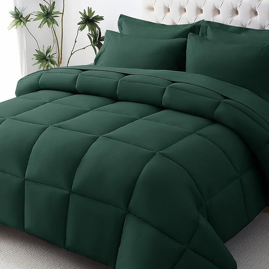 JOLLYVOGUE California King Comforter Set, Ultra-Soft Bed in a Bag Cal King Size 7 Pieces, Oeko-TEX Certified Bedding Set with Down Alternative Comforter, Sheets, Pillowcases & Shams, Emerald Green