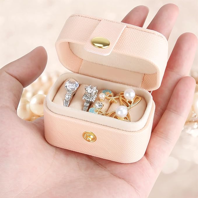 KUKUVR Small Travel Jewelry Box For Ring Stud Earring, Mini Jewelry Ring Holder for Multiple Rings, Portable Jewelry Storage Organizer Case (Pink) by Unknown