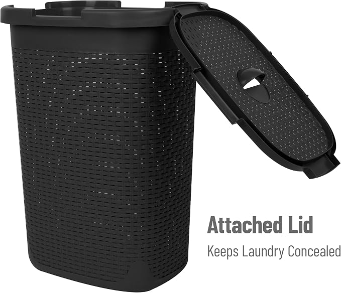 Mind Reader Slim Laundry Hamper with Lid, 60L Tall Clothes Basket, Narrow Tapered Design for Bathrooms, Closets and Laundry Rooms, Plastic, 2 Pack, Black - Image 5