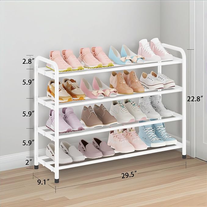 KANAV 4-Tier Expandable Shoe Rack, Heavy Duty Adjustable Metal Shoe Organizer for Closet, Entryway & Mudroom, Freestanding, Tool-Free Assembly, White - Image 4
