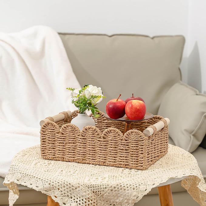 CubesLand Toilet Paper Storage Organizer Basket, Scalloped Decorative Baskets for Over Toilet Shelves, Wicker Small Basket Perfect for Home Countertop Storage & Decor, Living Room Shelf Decor, Neutral - Image 6