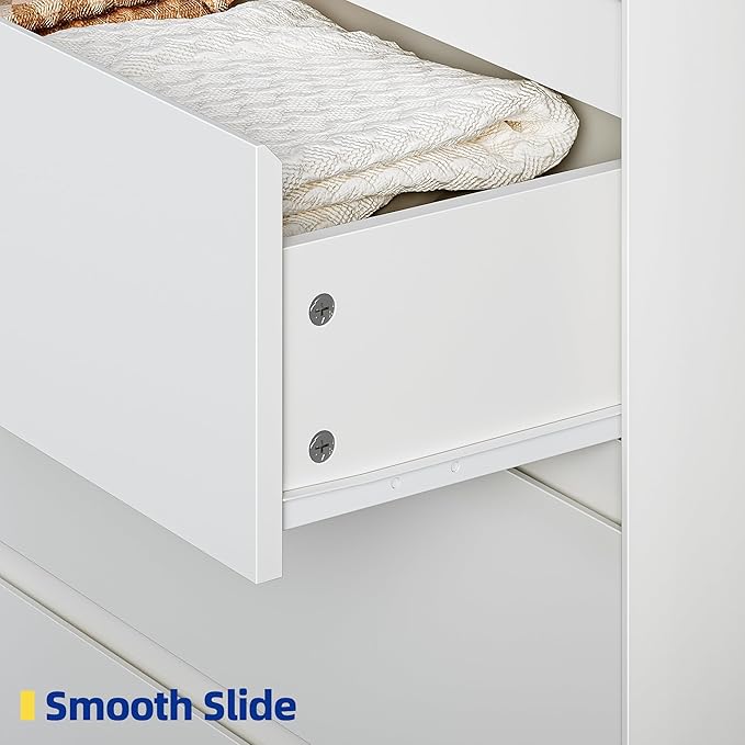 White Dresser for Bedroom, 54" Wide 6 Drawer Double Dresser, Modern Matte Wood Chest of Drawers with Anti-Tip Kit, Sturdy Storage Organizer for Closet, Living Room & Hallway, Handle-Free