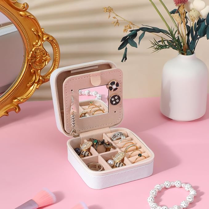 6Pcs PU Leather Small Travel Jewelry Case Organizer Storage, Bridesmaid Gifts Jewelry Box with Mirror for Women Girls - Image 5