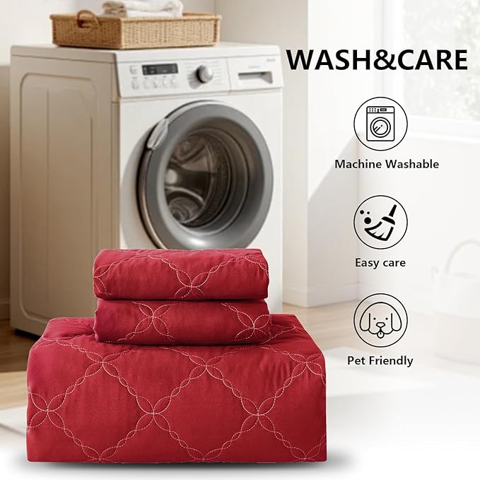 Waterproof Mattress Protector - King Size Mattress Pad Silent & Fitted Sheet Style | Full Bed Protection for Kids, Pets, Adults | Hypoallergenic, Machine Washable (Red, King)