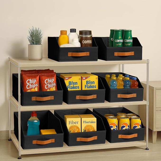 Homsorout Fabric Storage Bins for Organizing - 4 Pack Large Trapezoid Collapsible Storage Bins with Front Handle, Closet Organizers and Storage for Bedroom, Home Shelves, Small Spaces, Black - Image 9
