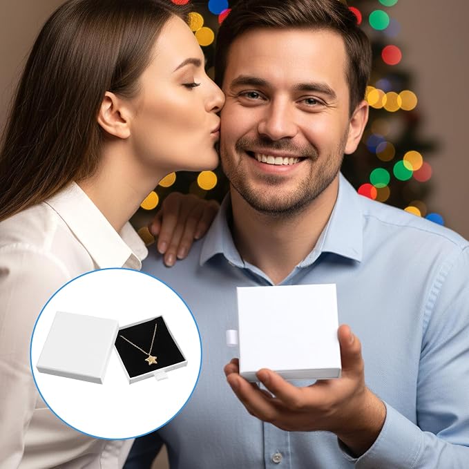 Jewellery Gift Box, 4 Pcs Ring Necklace Box Small Gift Boxes for Bracelets Earrings Necklaces Bracelet Drawer Organizer Square Pendent Storage Case for Birthday DIY Wrapping(White) - Image 3