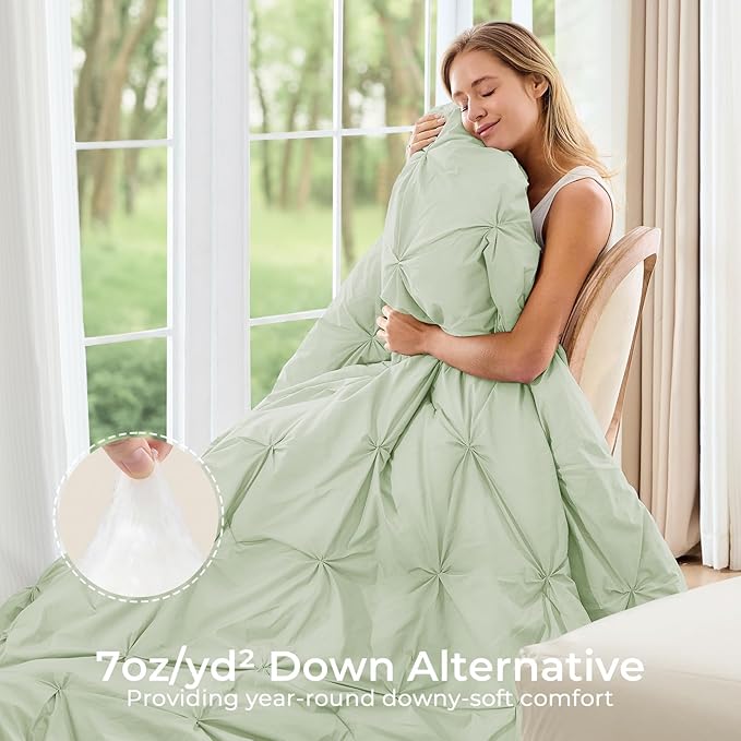 Sasttie Twin XL Comforter Set, 5-Piece Bed in a Bag, Pintuck Bedding Sets for All Season, Includes Comforter, Flat Sheet, Fitted Sheet, Pillowcase and Pillowsham, Mint
