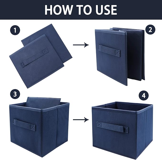 EBIGIC Small Storage Bins,Collapsible Fabric Storage Organizer 9.0"x7.5"x7.5",Mini Storage Box,fit for closet, living room, bookshelf, Kids clothes and toys storage and organization Blue - Image 3