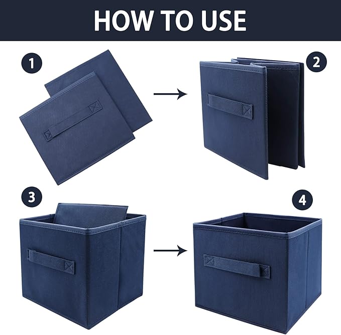 EBIGIC Small Storage Bins,Collapsible Fabric Storage Organizer 9.0"x7.5"x7.5" 3 Pack,Mini Storage Box,fit for closet, living room, bookshelf, Kids clothes and toys storage and organization Blue - Image 4