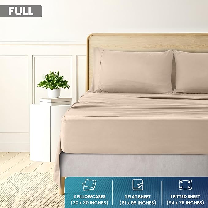 Utopia Bedding Full Size 4 Piece Sheet Set - Brushed Microfiber - Soft Bed Sheets for Full Size Bed - Includes 1 Fitted, 1 Flat, & 2 Pillow Cases - Deep Pocket (Beige)
