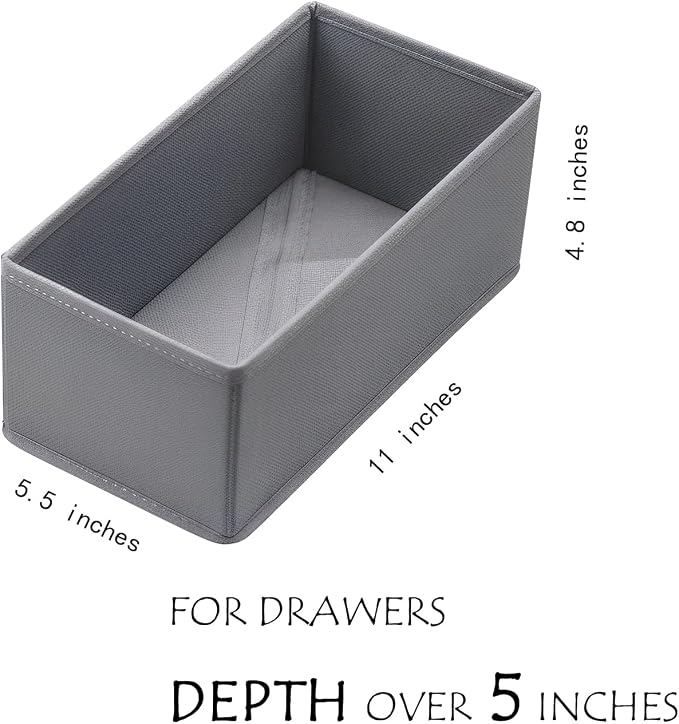 Small Foldable Fabric Drawer Organizer 3-Pack - 11“ Breathable Closet & Dresser Storage Bins for Socks, Underwear, Bras & Baby Clothes, Gray - Image 2
