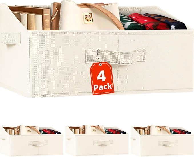Criusia Closet Organizers Bins 4 Pack - Large Closet Shelf Organizer with Handles - Fabric Trapezoid Home Organization and Storage Baskets for Organizing Clothes Toy Blanket Towel Purse Hats by Criusia