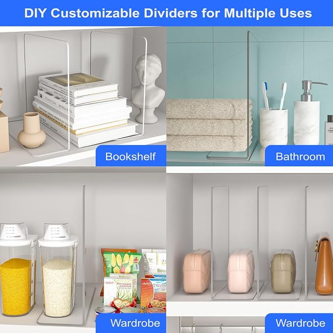 OKPOW Shelf Dividers Closet Organizer - 12" Tall X 9" Deep Acrylic Clear Sturdy Separate for Clothes Purse - Adjustable Space Saver Easy Install for Home Organization Enthusiasts 8 Pack - Image 6