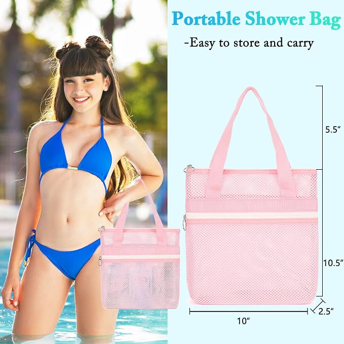 Fammart Mesh Shower Caddy Portable with Zipper & 2 Pockets - Quick Dry Shower Caddy Hanging for Travel Gym Camp Beach - Organizer Bag Bathroom Essentials for College Dorm - Image 3