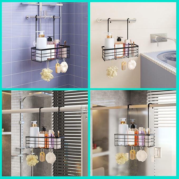 HapiRm Hanging Shower Caddy Organizer - No Drilling Shower Organizer with Hooks, Rustproof & Waterproof 304 Stainless Steel Bathroom Shelves - Black (1 Basket) - Image 3