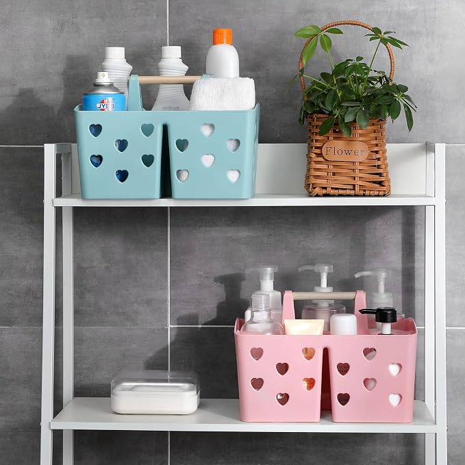 Anyoifax Portable Shower Caddy Plastic Shower Basket Organizer Divided Bathroom Caddy Storage Cleanning Caddy Tote with Handle for College, Dorm Room, Kitchen, Pink - Image 5