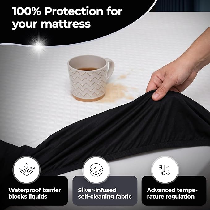 Silvery Silver Infused Cooling Mattress Protector - Breathable Waterproof Protection Against Spills & Stains - Hypoallergenic Ultra Soft Fabric with Extra Deep 21” Pockets