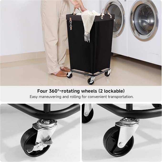 StorageWorks 110L Laundry Basket with Wheels, Large Rolling Hampers for Clothing Organizer, Dirty Clothes Basket for Hotel, Home, Closet, Dorm, Black - Image 4