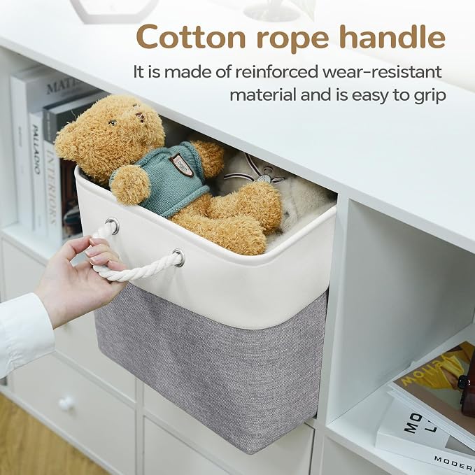 13 x 13 Inch Cube Storage Bins, 6 Pack Fabric Storage Basket with Handles, Foldable Boxes Organizer for Shelf Baskets for Home, Clothes (White/Grey) - Image 2