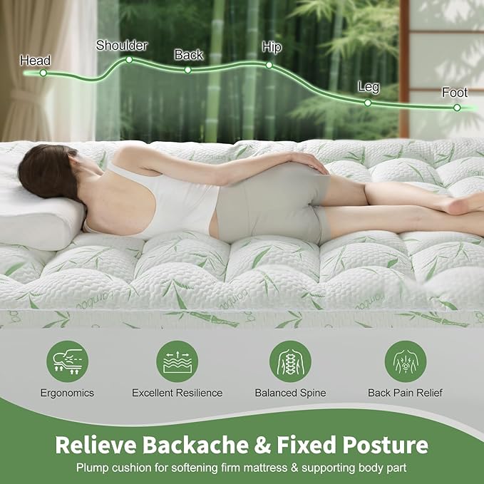 3 Inch Mattress Topper Twin Size - 1500GSM 3D+7D Down Alternative Fill,Viscose Made from Bambu Cover,Cooling Extra Firm Pillow Top Mattress Pad for Back Pain with 6"-18" Deep Pocket (39"x75")