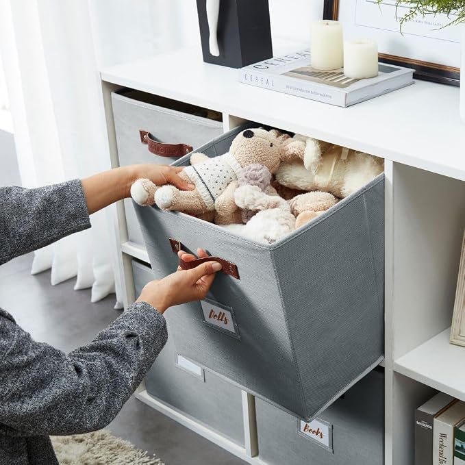 DECOMOMO Storage Baskets, 13x15x13 Storage Cube Bins with Labels for Organizing Shelves Kallax (Kallax / 4pcs, Grey) - Image 8