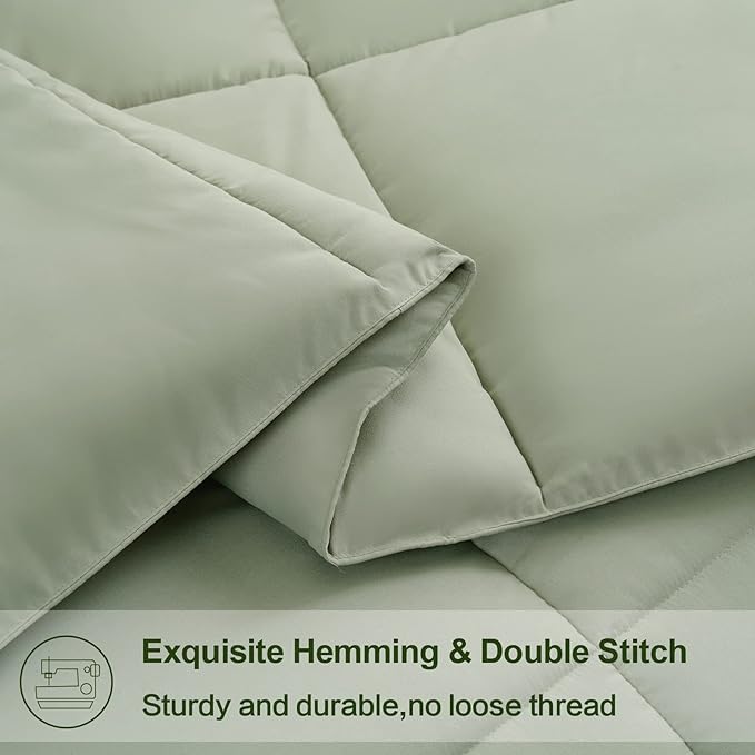EASELAND Oversized Queen Down Alternative Comforter - Quilted Duvet Insert for All Seasons, Soft Lightweight with Corner Tabs, Summer Winter Warm Bedding, Sage Green 98×98 Inches