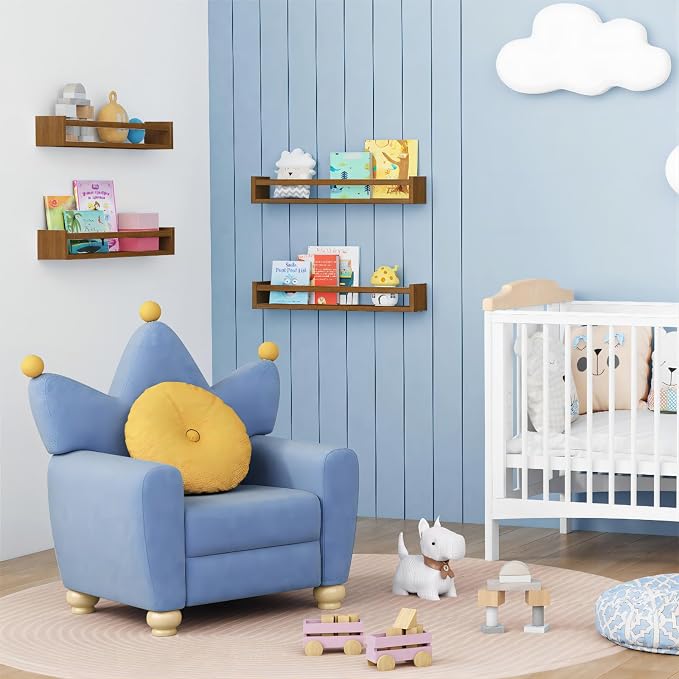 Forbena 24 Inch Wooden Floating Nursery Book Shelves for Wall, Walnut Nursery Bookshelf Wall Mounted for Kids Bedroom, Large Kids Floating Bookshelves for ChildToys Classroom Books Decor (Dark Brown) - Image 2