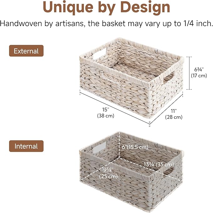 StorageWorks Pantry Baskets, Wicker Storage Baskets for Organizing, Shelves, Pantry Organizers and Storage, Water Hyacinth, White - Image 2