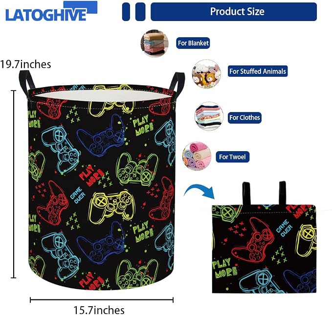 Baby Laundry Hamper kids laundry Basket Waterproof Laundry Bag for Bedroom Toy Clothes Organizer Room Décor(Game) - Image 2