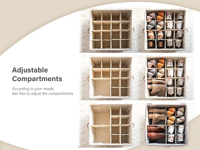 StorageWorks Shoe Organizer for Closet, Fits up to 16 Pairs, Shoe Cubby Storage Containers with Adjustable Dividers and Clear Cover, Black - Image 4