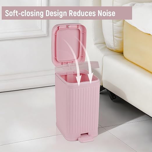 rejomiik Small Bathroom Trash Can with Lid Slim Soft Close Garbage Can Step Wastebasket Container Trash Bin for Office Bedroom Kitchen Living Room 1.9 Gallon Pink - Image 4