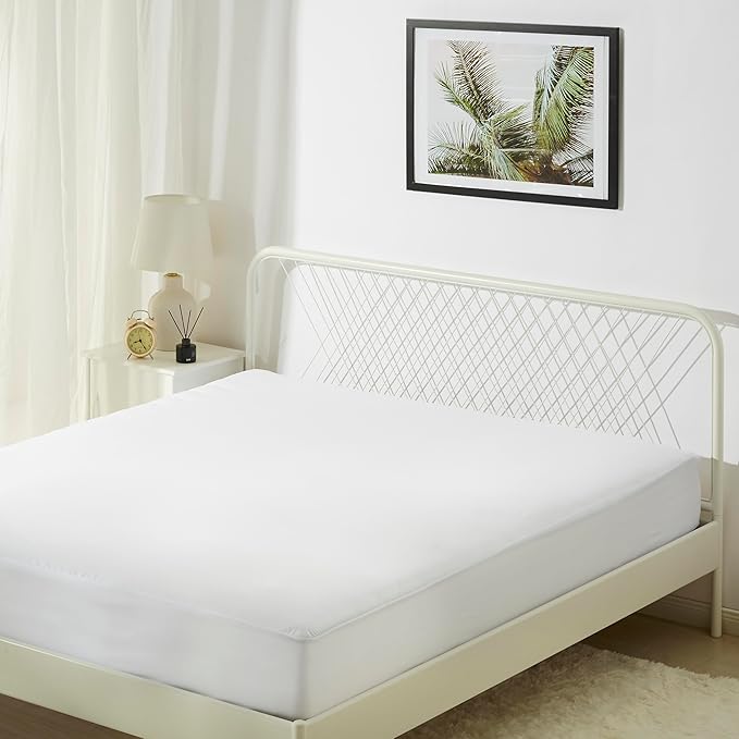 Amazon Basics Waterproof Mattress Protector, Queen, White