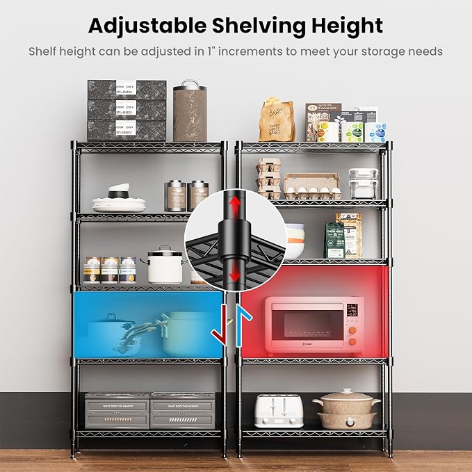 72" H Storage Shelves 5 Tier Wire Shelving with Shelf Liners, Adjustable Metal Garage Shelving, 1325LBS Heavy Duty Commercial Storage Rack for Pantry Kitchen, 35" W x 16" D x 72" H, Black - Image 6